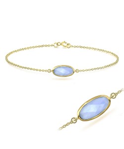 Blue Chalcedony Ellipse Shape Bracelet BRS-386-GP